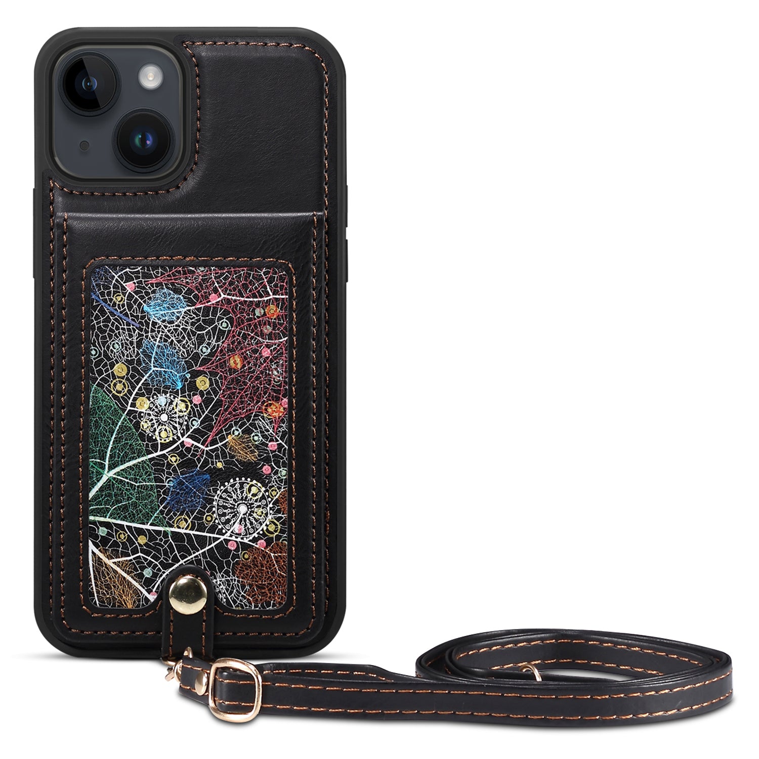 For iPhone 14 Plus Phone Case with Shoulder Strap Kickstand Card Holder Leather Coated TPU Cover For iPhone 14 Plus Phone Case with Shoulder Strap Kickstand Card Holder Leather Coated TPU Cover